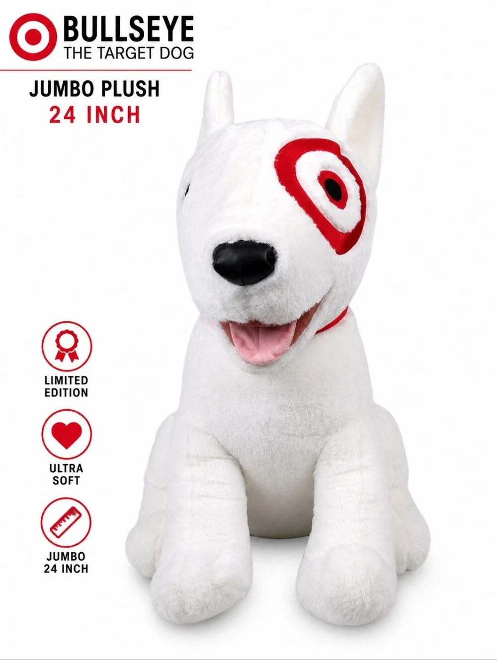 Target Bullseye Dog Jumbo 24” Plush Limited Edition White Red Mascot